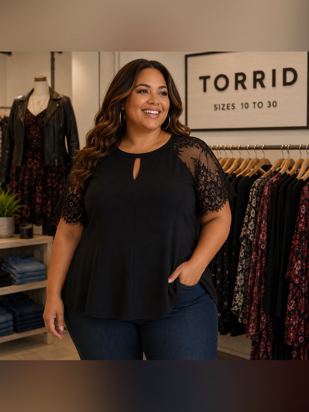 Torrid Black Lace Sleeve Fit and Flare Top (3)